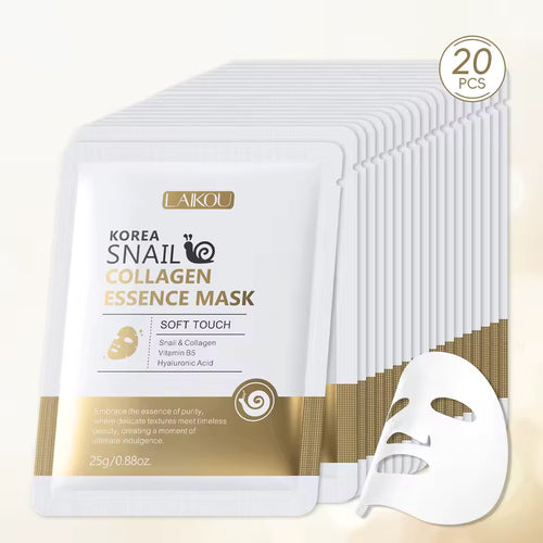 Pack of Laikou Korea Snail Collagen Essence Mask with a single mask displayed in front on a light background.