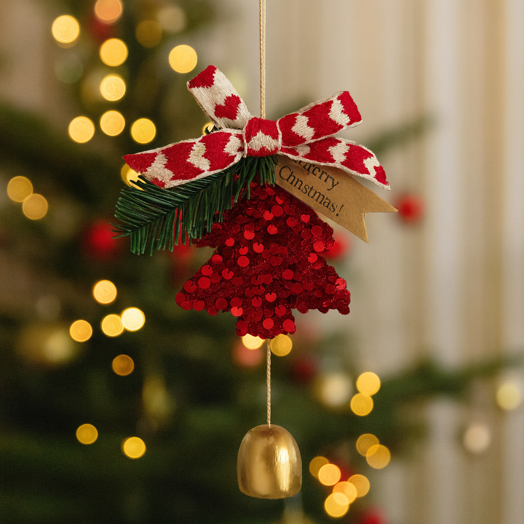 Christmas Door Hanging Ornament – Festive Tree Decoration with Bell & Ribbon