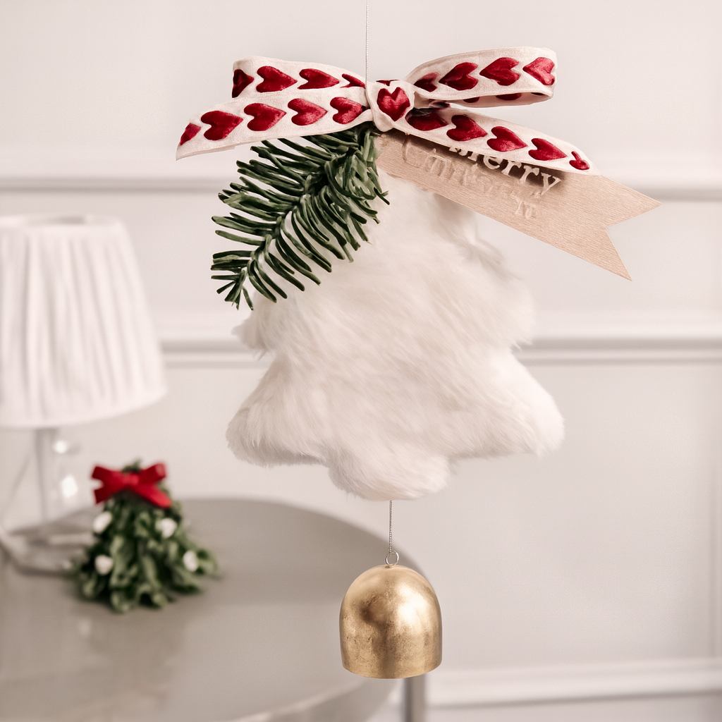 Christmas Door Hanging Ornament – Festive Tree Decoration with Bell & Ribbon