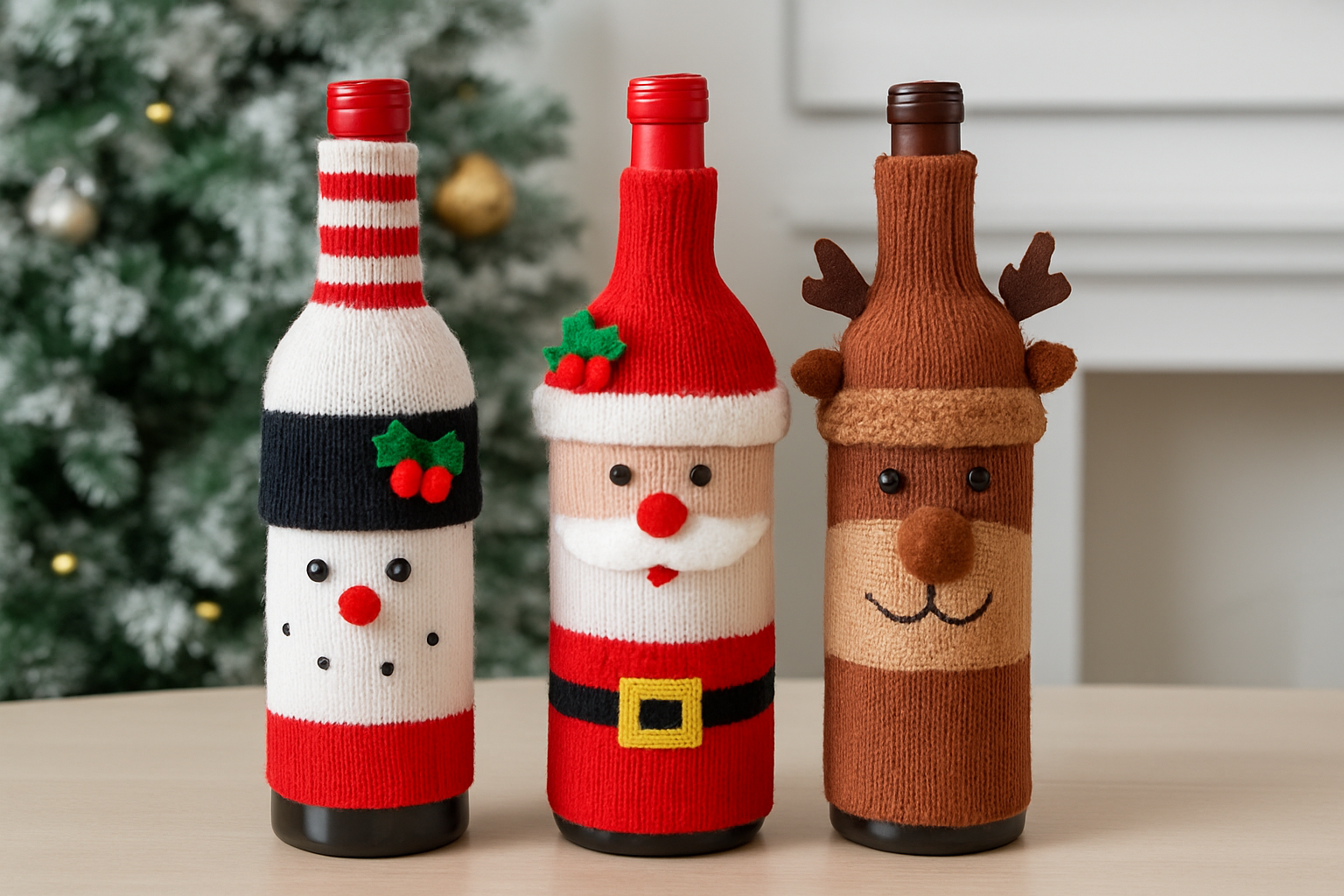 Christmas  Bottle Covers – Santa, Snowman & Reindeer Set
