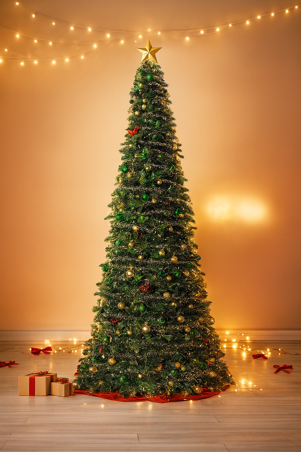 Slim Tall Artificial Christmas Tree – Pre-Lit Look, Classic Green Holiday Decoration